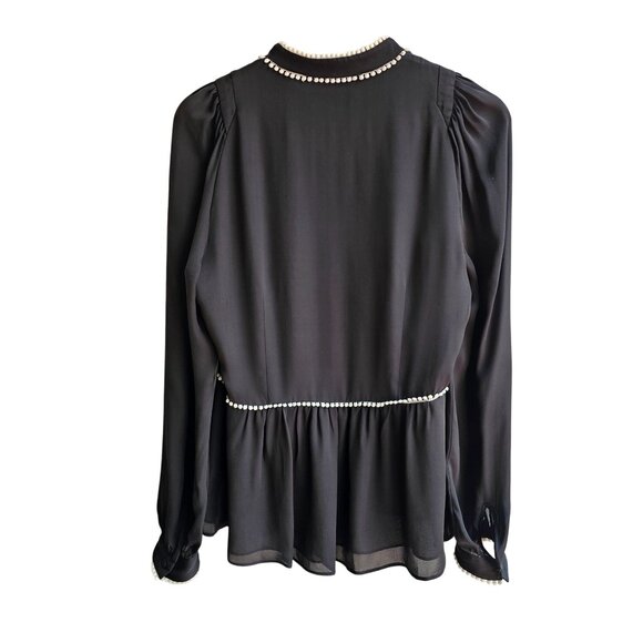 100% Silk Intermix Black Blouse W/ White Trim, Business Casual Office, Size 6 - Picture 2 of 10